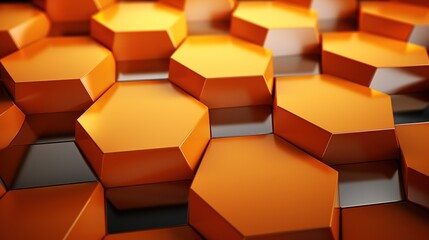 Abstract modern orange hexagon background using as header, 3d rendering