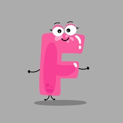 Cartoon alphabet font  F,cute funny character for kids , F vector image. Happy smiling alphabet with face .