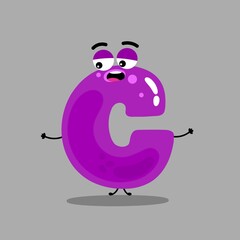 Cartoon alphabet font  C,cute funny character for kids , 
C vector image. Happy smiling alphabet with face .