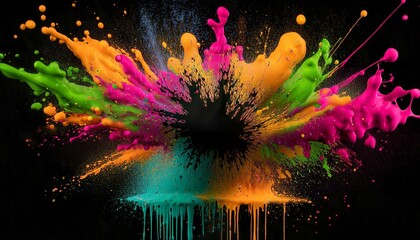 Chromatic Explosion A central point of bright white light surrounded by splashes of deep reds, blues, and yellows. 