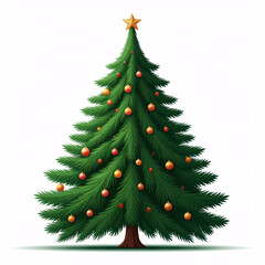 christmas tree decorated with ornaments and a star on top  isolated on white background