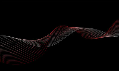 Vector curvy abstract line art wavy flowing dynamic pink black background in concept music or sound, wave, wind, information flow, white