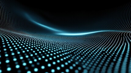 Digital Wave: Abstract teal light dots forming a wave on a black background.  Futuristic and technological concept. 