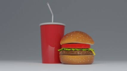 burger and french fries with cold drink