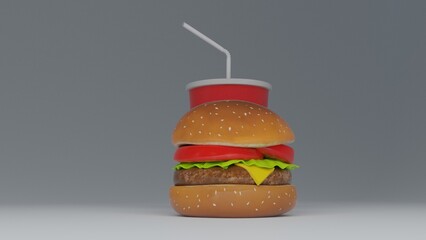 burger and french fries with cold drink