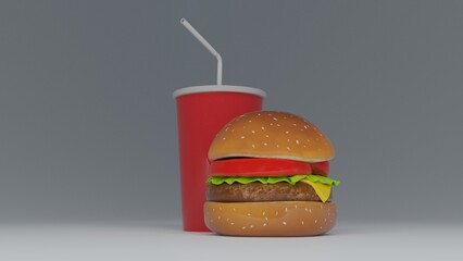 burger and french fries with cold drink