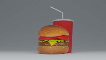 burger and french fries with cold drink