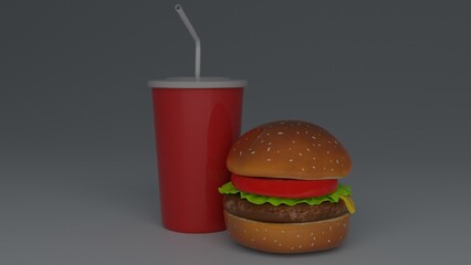 burger and french fries with cold drink