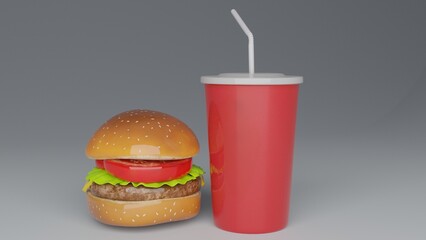 burger and french fries with cold drink