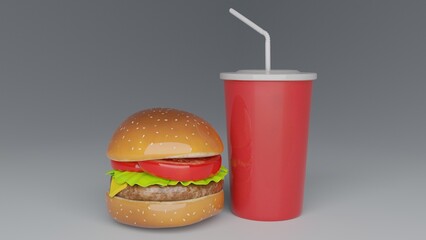 burger and french fries with cold drink