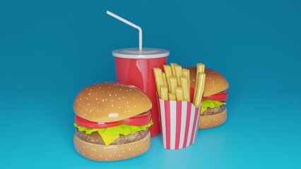 burger and french fries with cold drink