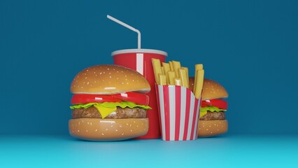 burger and french fries with cold drink