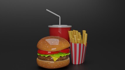burger and french fries with cold drink