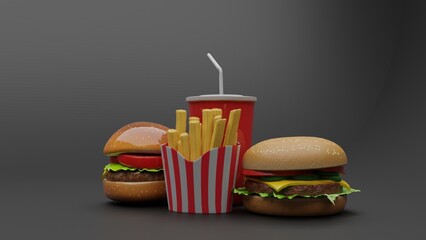 burger and french fries with cold drink