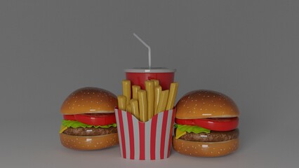 burger and french fries with cold drink