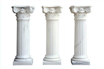 Classic antique marble column set. white doric column. ancient greek pillar. isolated on white background or transparent background