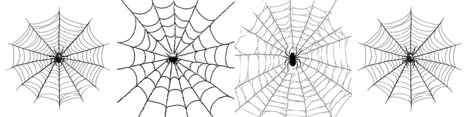 Obraz premium Set of A Vector sticker of a black spider web on a transparent background cutout, PNG file.