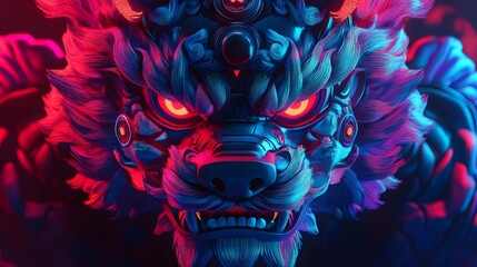 Fototapeta premium Dog, Dragon, Neon, Geometric, Abstract, Texture, Pattern Background, Wallpaper, Cover and Screen for Smartphone, PC, Laptop, 9:16 and 16:9 Format