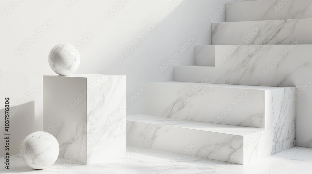 Poster abstract white background featuring geometric shapes 3d marble cubes designed for display purposes i