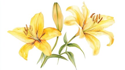 Obraz premium Watercolor artwork featuring yellow lily blooms