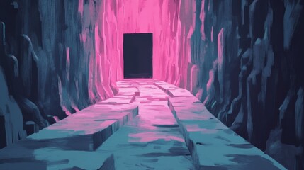 Journey through a mystical pathway exploring the enigmatic portal in a colorful canyon landscape