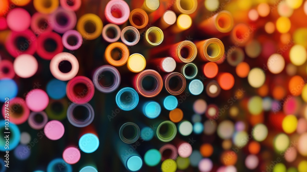 Poster Colorful circles of light create an abstract background in a 3D cartoon rendering