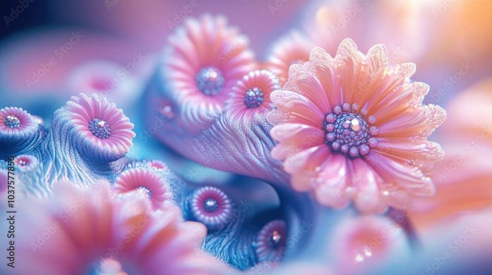 Aufkleber abstract fractal patterns and shapes in a 3d cartoon rendering dynamic flowing natural forms with fl