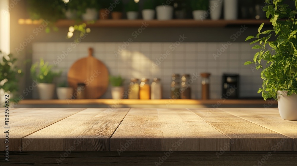 Poster 3d rendering of a wooden tabletop providing empty space for product display or mockup set against a 