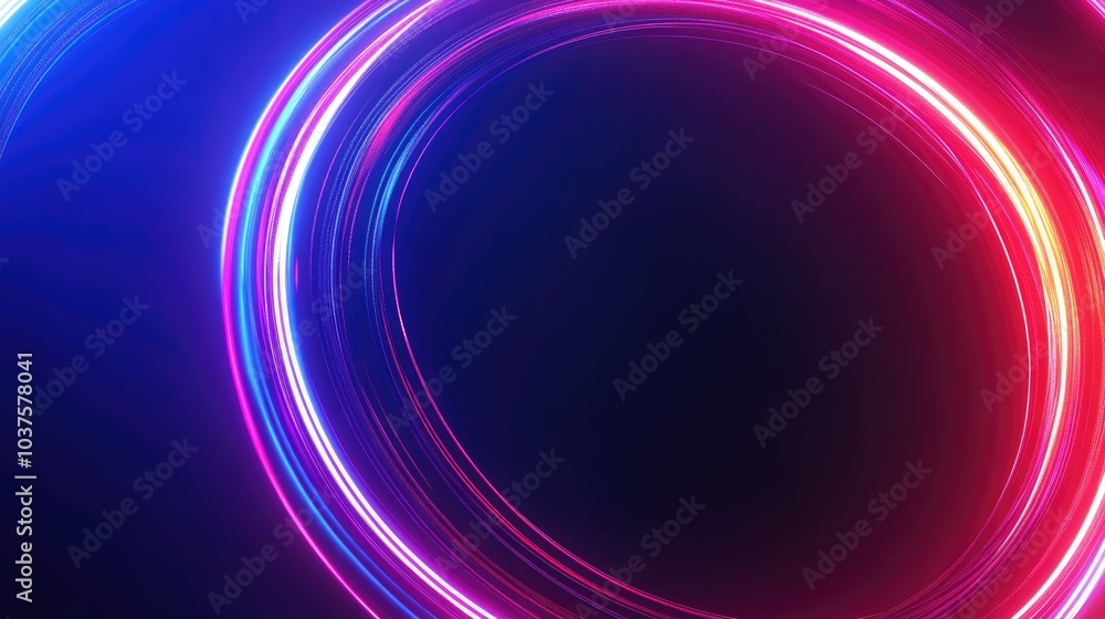 Poster neon circular lines on a high tech blue backdrop abstract digital design representing a futuristic c