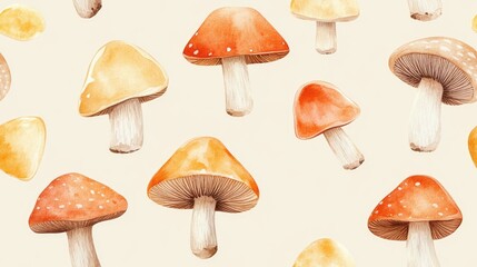 Seamless hand drawn watercolor pattern featuring mushrooms Suitable for branding logo creation website design and artistic projects Ideal natural background for prints textiles wallpaper cards and