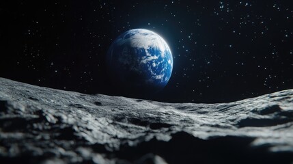 Obraz premium Earth viewed from the moon in a 3D cartoon rendering