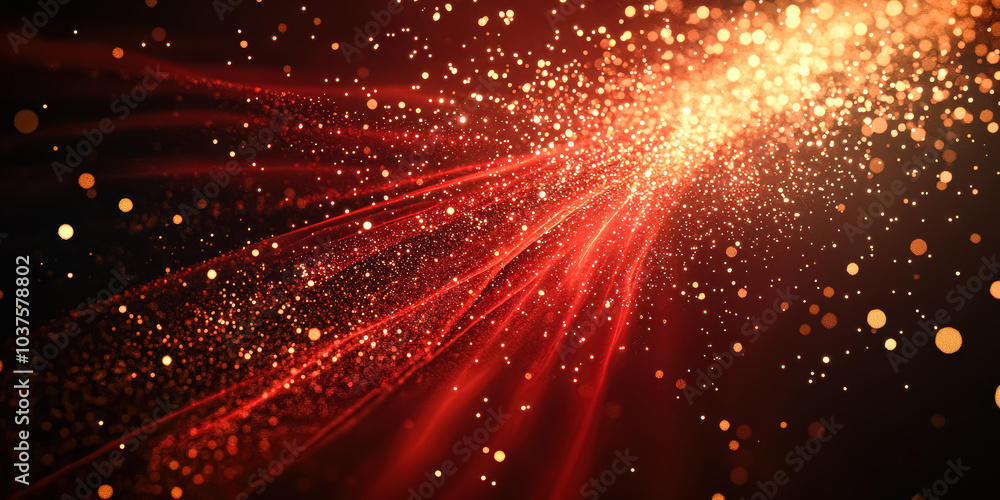 Poster red and gold background with a red line in the middle. the background is filled with small red and g