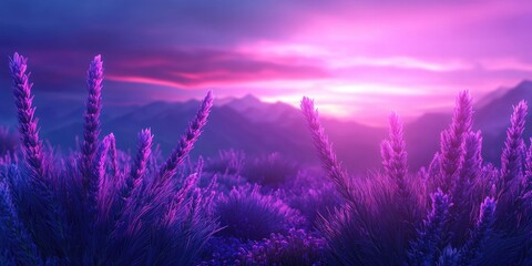 Fototapeta premium Close-up of lavender blooms illuminated by soft sunset light, Close-up of lavender flowers bathed in gentle evening light