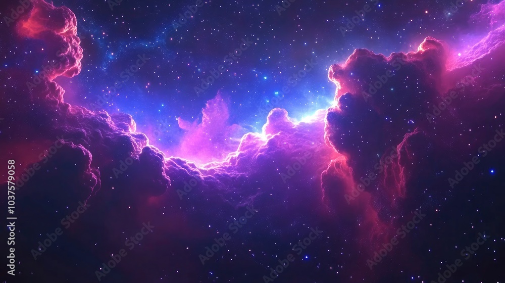 Poster infinite space background featuring nebula and stars in a 3d cartoon rendering