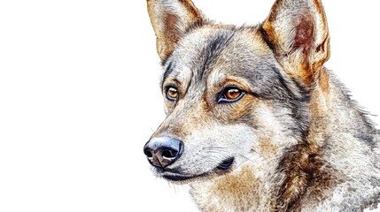 Obraz premium Swedish Vallhund breed dog illustration featuring a close up watercolor portrait of a pet Hand drawn clipart showcasing an animalistic depiction of a canine