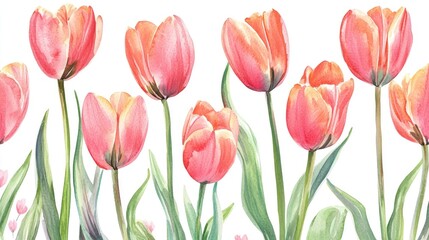 Obraz premium Seamless design featuring whimsical pink flowers Hand painted watercolor tulips Vibrant spring themed artwork