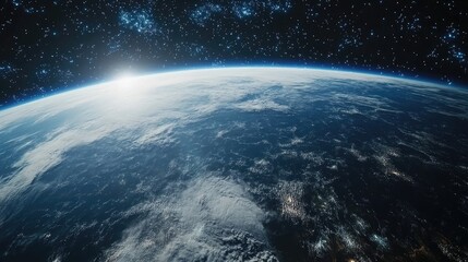 Fototapeta premium Panoramic view of the Earth stars and galaxy in 3D cartoon rendering Planet Earth seen from space Space fantasy