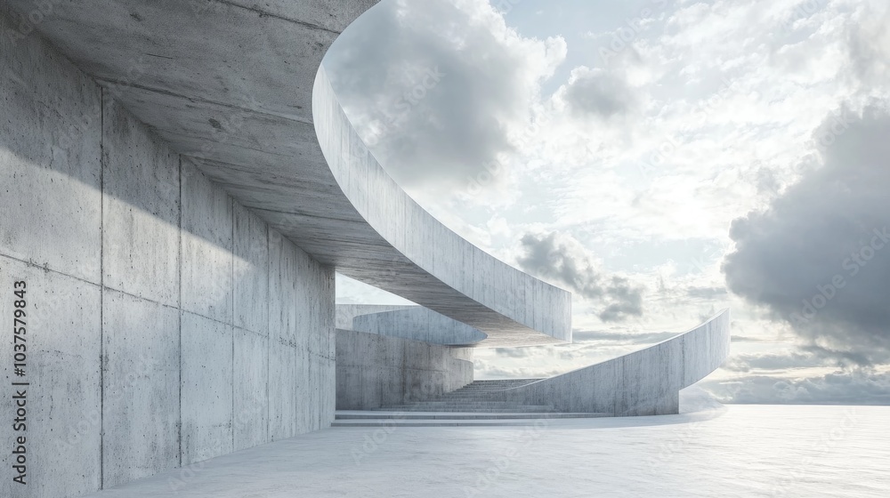 Aufkleber abstract concrete architecture against a cloudy sky backdrop 3d rendering illustration