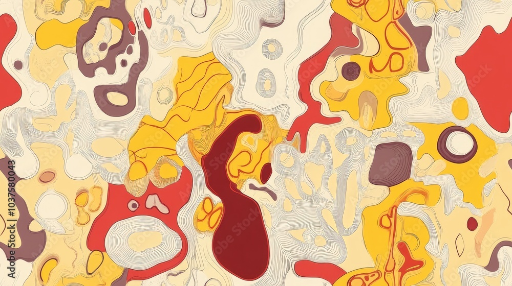 Poster original design featuring a blend of yellow red light brown and mixed patterns in a digital drawing 