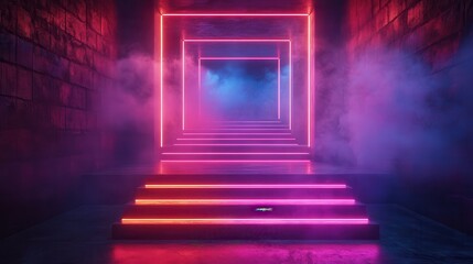 Mesmerizing neon pathway an enigmatic journey through colorful light and mysterious atmosphere
