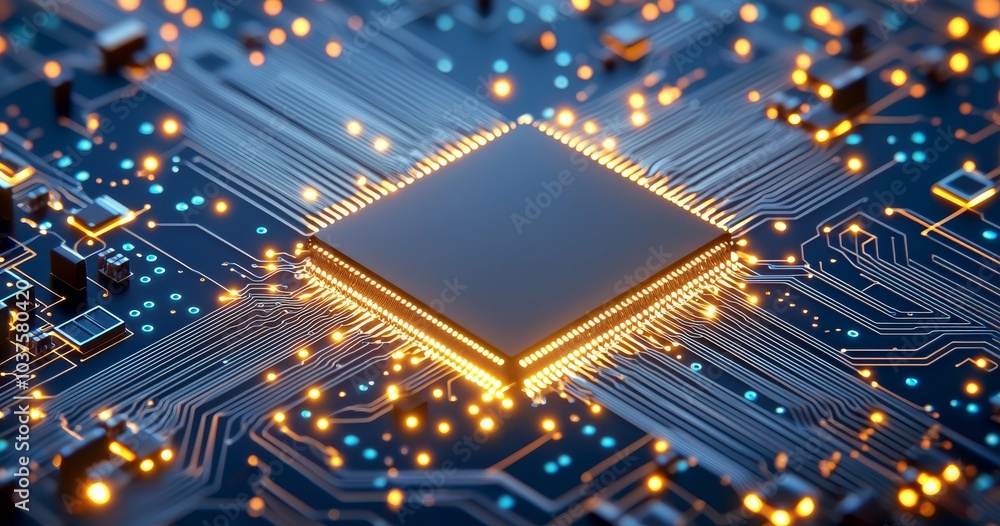 Aufkleber stock and robotics quantum computing processor concept with a futuristic microchip processor and sol