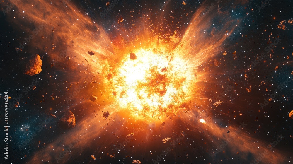 Poster 3d illustration of a massive star explosion supernova set against a space background in cartoon rend