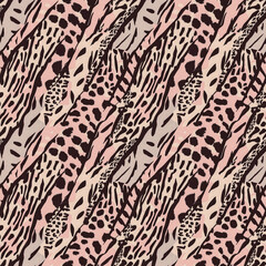Fun girly camouflage pattern in vibrant stripes and spotted seamless design . Modern skin texture patched effect for festival and beach wear style in repeat .