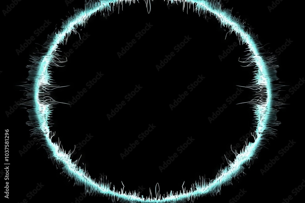 Poster a modern abstract circle frame with wave lines in blue and green colors floating in the air on a bla