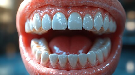 Fototapeta premium Close-Up of a White Man's Mouth Showing His White Teeth