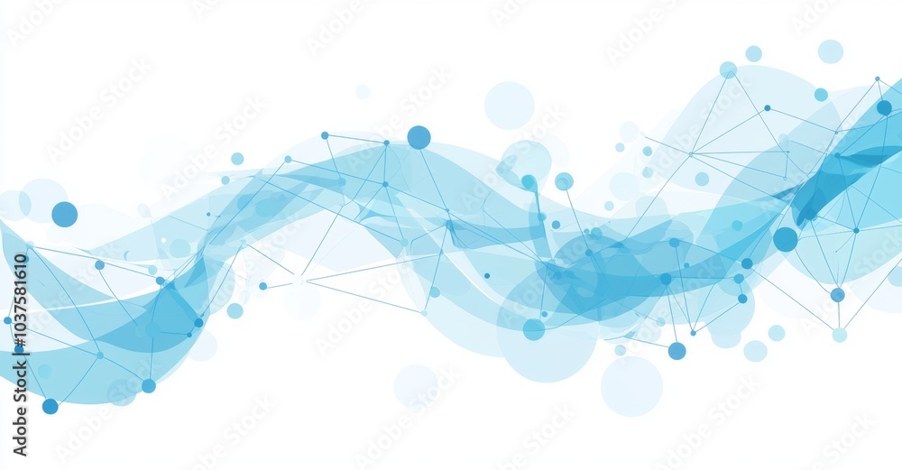 Poster a white background with dots and lines depicting a blue network. an abstract network technology back