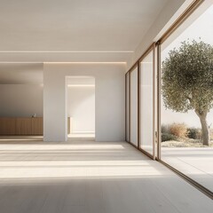 Obraz premium A large open room with a tree outside