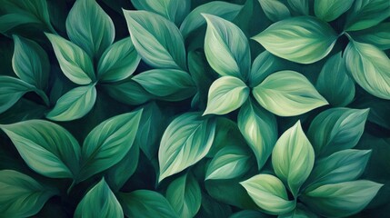 Fototapeta premium Abstract oil painting depicting a nature inspired background featuring green leaves ideal for fresh wallpaper concepts focused on ecology and natural landscapes