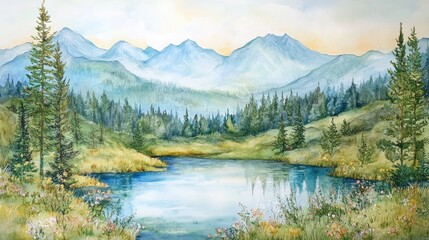 Fototapeta premium Scenic mountain landscape captured in mixed media
