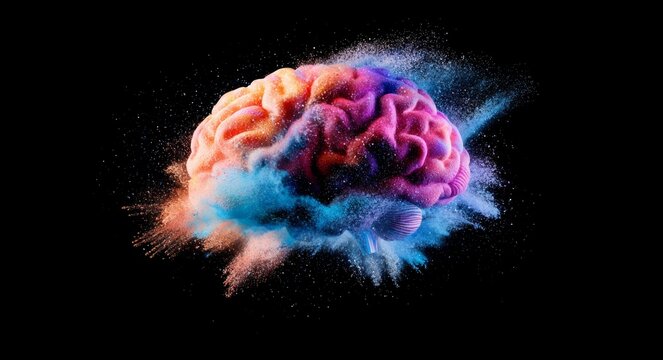 generative AI concept of a human brain exploding with knowledge and creativity.